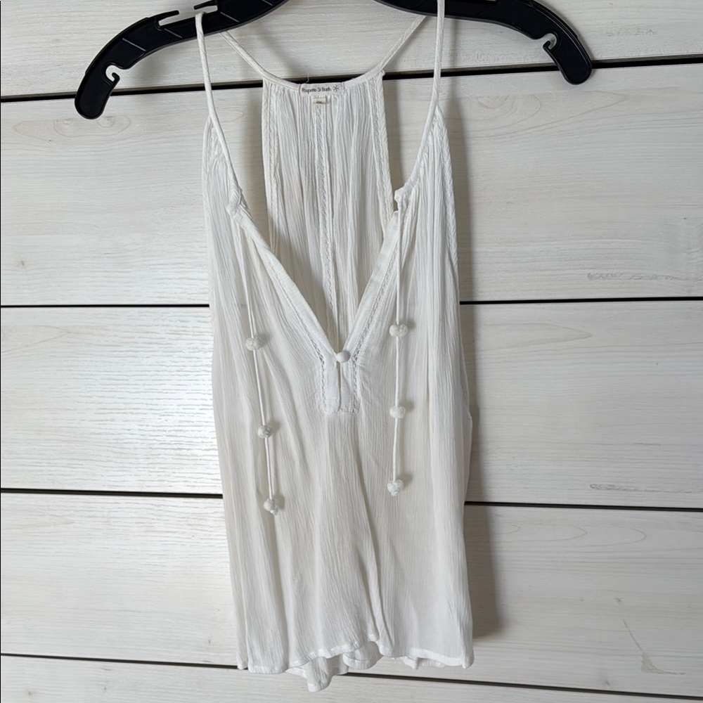 Poupette St Barth White Sleeveless Tank with Pom Pom Details